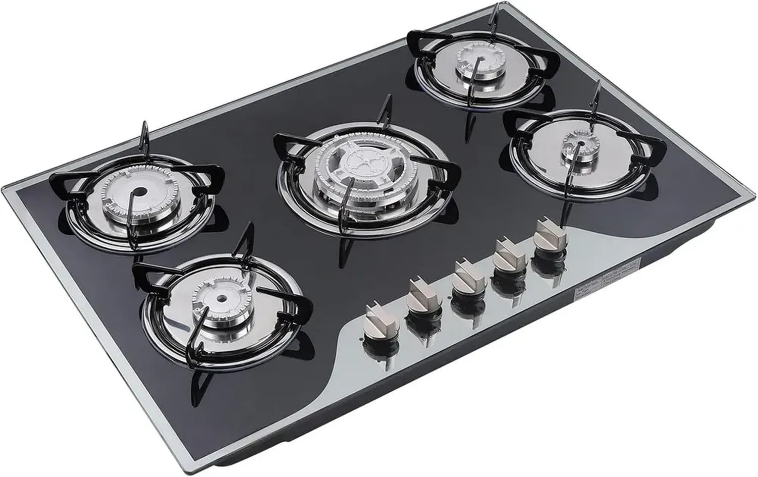 Gaskochfeld 5-flammig für Propan & Erdgas, gehärtetes Glas, ideal für Camping & Wohnmobil
