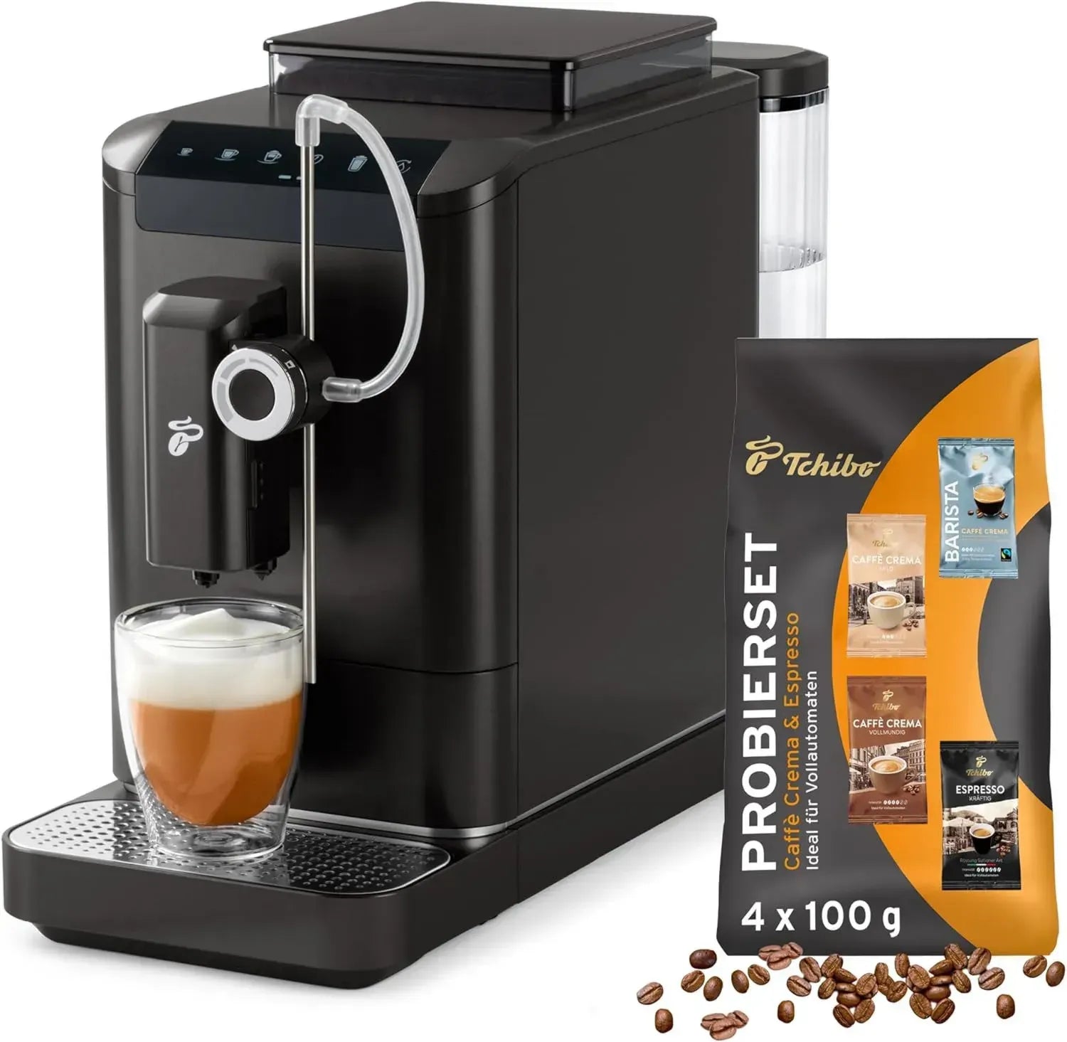 Tchibo Kaffeevollautomat Esperto2 Milk mit One-Touch-Funktion für Espresso, Kaffee und Cappuccino, Granit Schwarz, inkl. Gratis Kaffeeprobierpaket