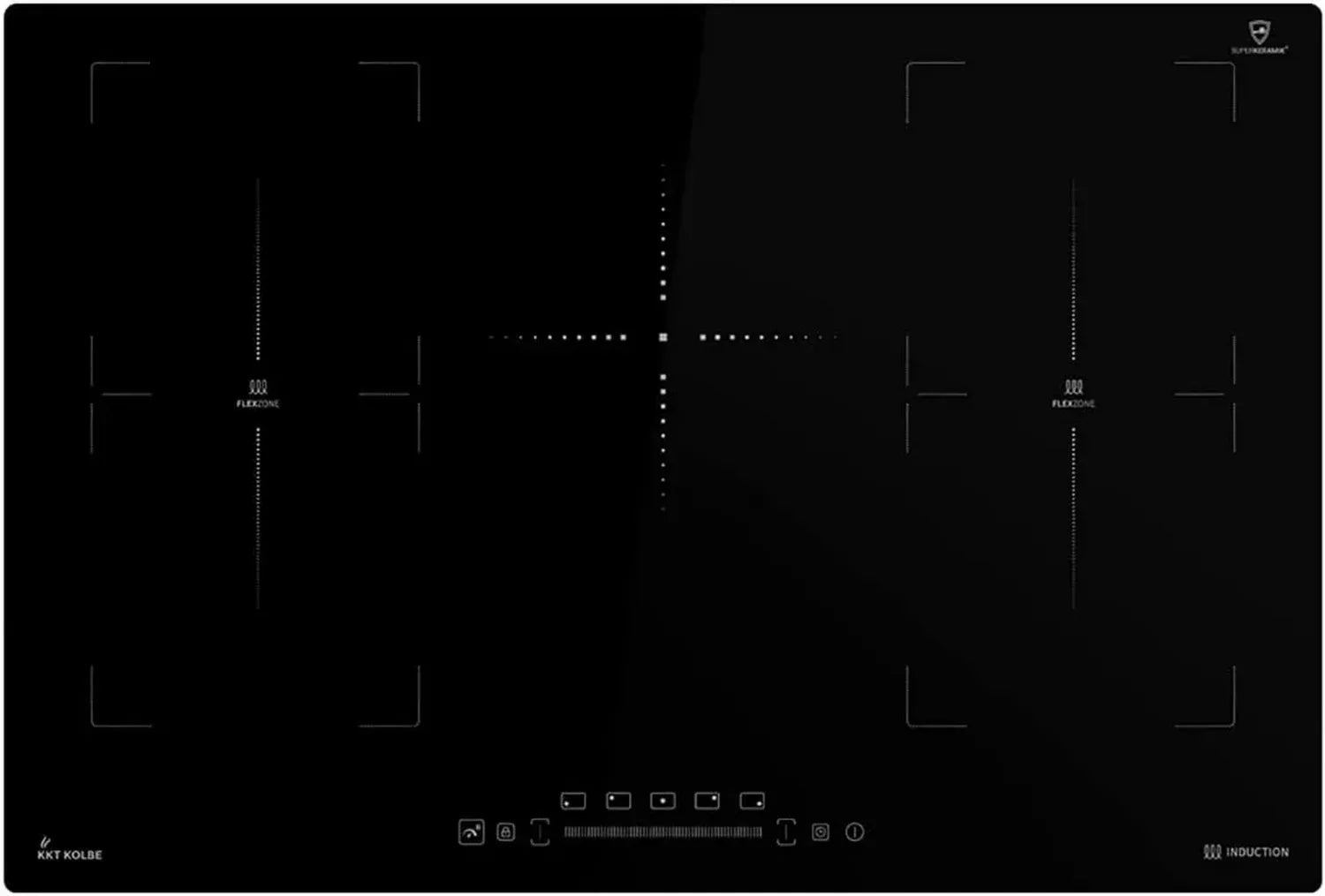 KKT KOLBE 80 cm Induktionskochfeld, Rahmenlos, 5 Kochzonen, 9 Leistungsstufen, 2 Flexzonen, Schnellaufheizung, Abschalt-Timer